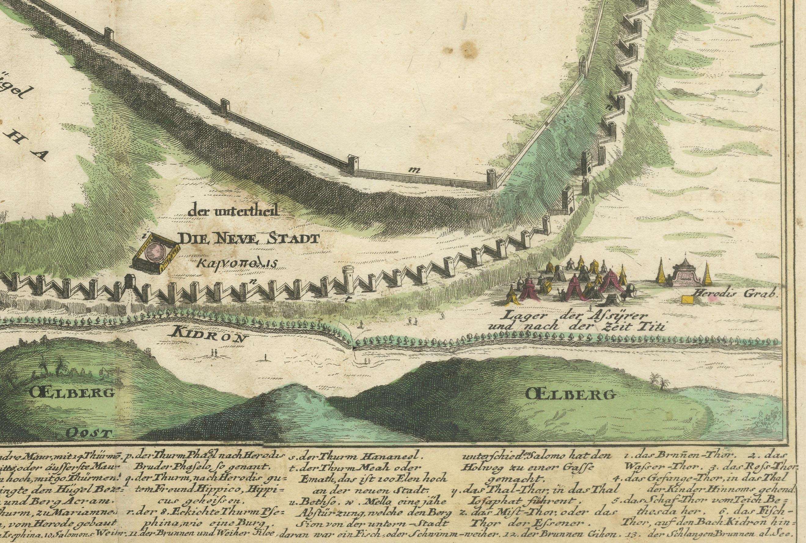 Gravé Carte ancienne de Jérusalem basée sur les écrits de Josephus par Weigel, vers 1720 en vente