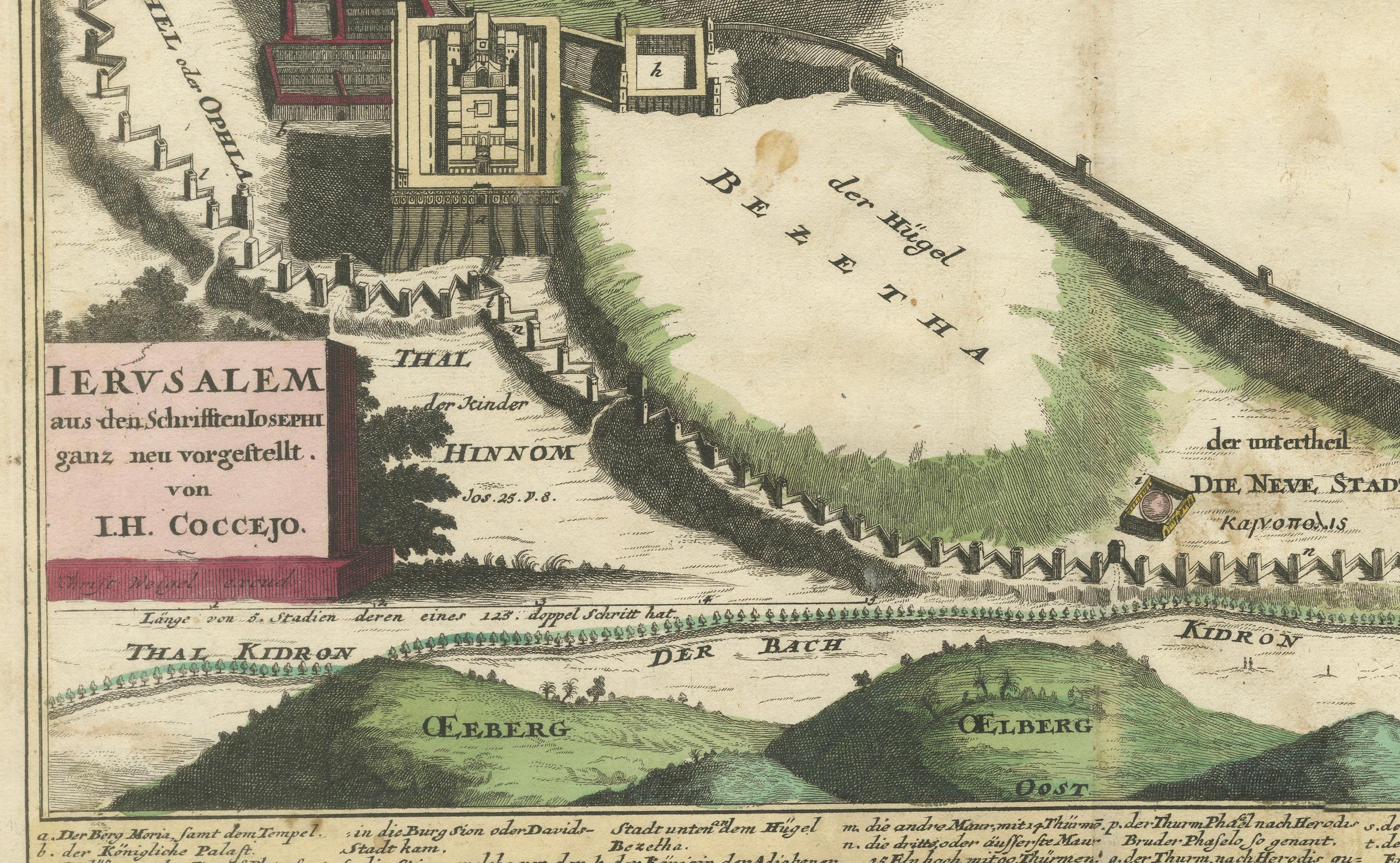 Carte ancienne de Jérusalem basée sur les écrits de Josephus par Weigel, vers 1720 État moyen - En vente à Langweer, NL