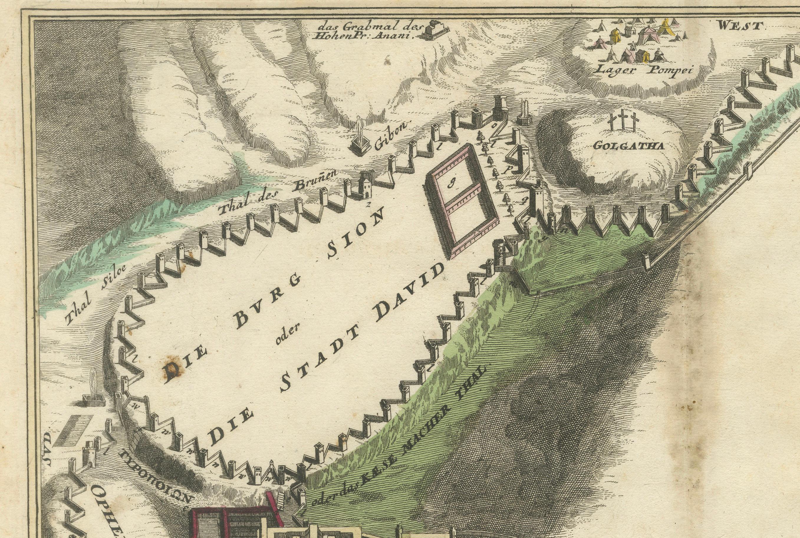 Début du XVIIIe siècle Carte ancienne de Jérusalem basée sur les écrits de Josephus par Weigel, vers 1720 en vente