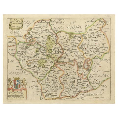 Leicestershire – Antique Map of Leicester by Richard Blome, Britannia 1673