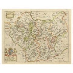 Mappa antica originale del Leicestershire, Inghilterra