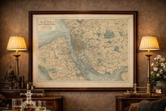 Original Antique Map of Liverpool and Environs, Victorian Mersey Atlas Map, 1885