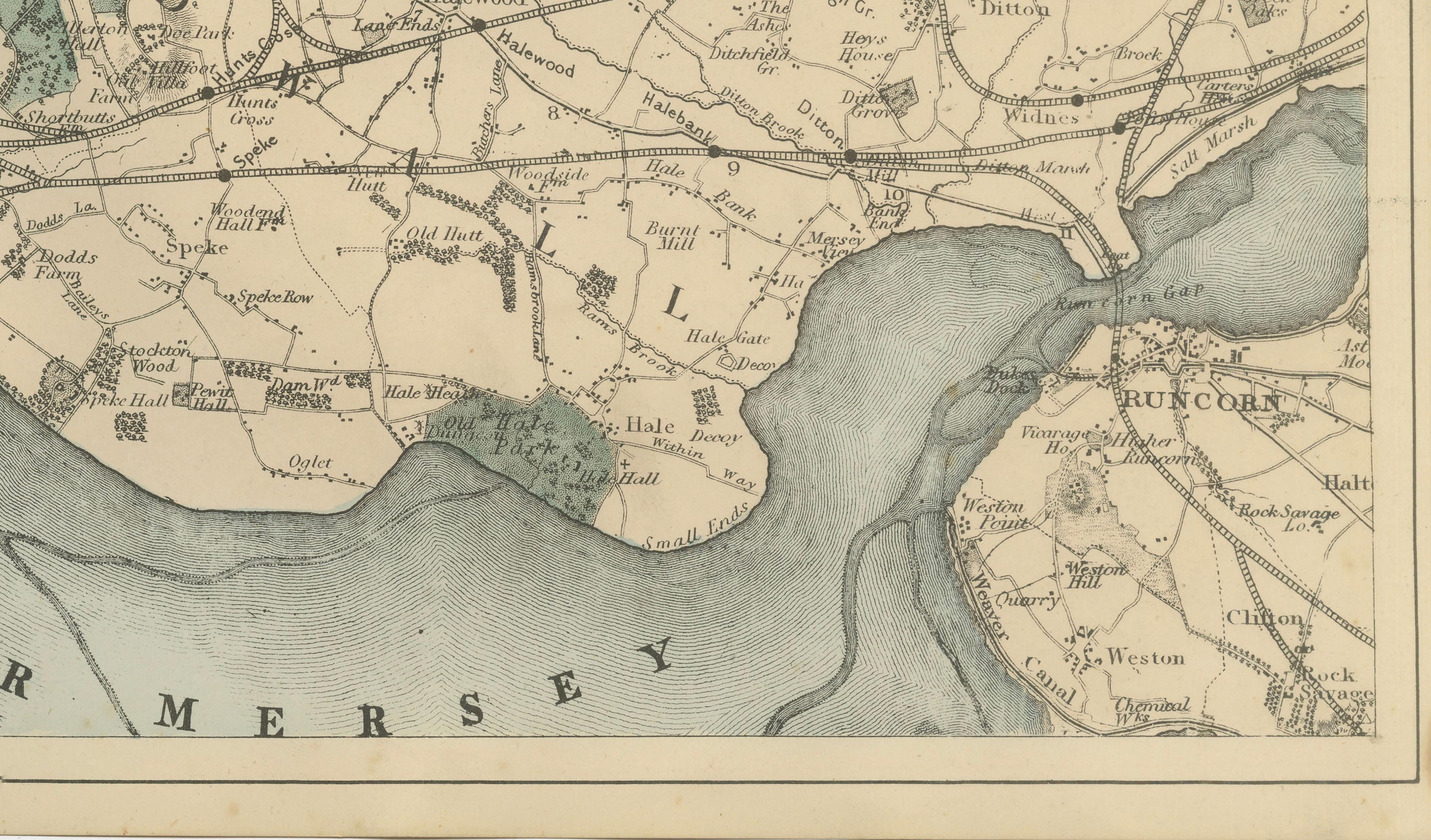 Original Antique Map of Liverpool and Environs, Victorian Mersey Atlas Map, 1885