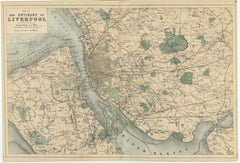 Original Antique Map of Liverpool and Environs, Victorian Mersey Atlas Map, 1885