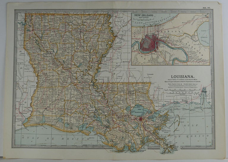 Original Antique Map Of Louisiana Circa 1890 At 1stdibs