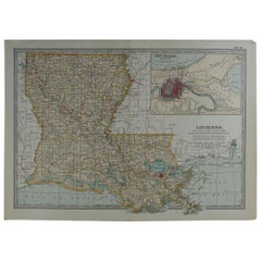 Original Antique Map of Louisiana, circa 1890