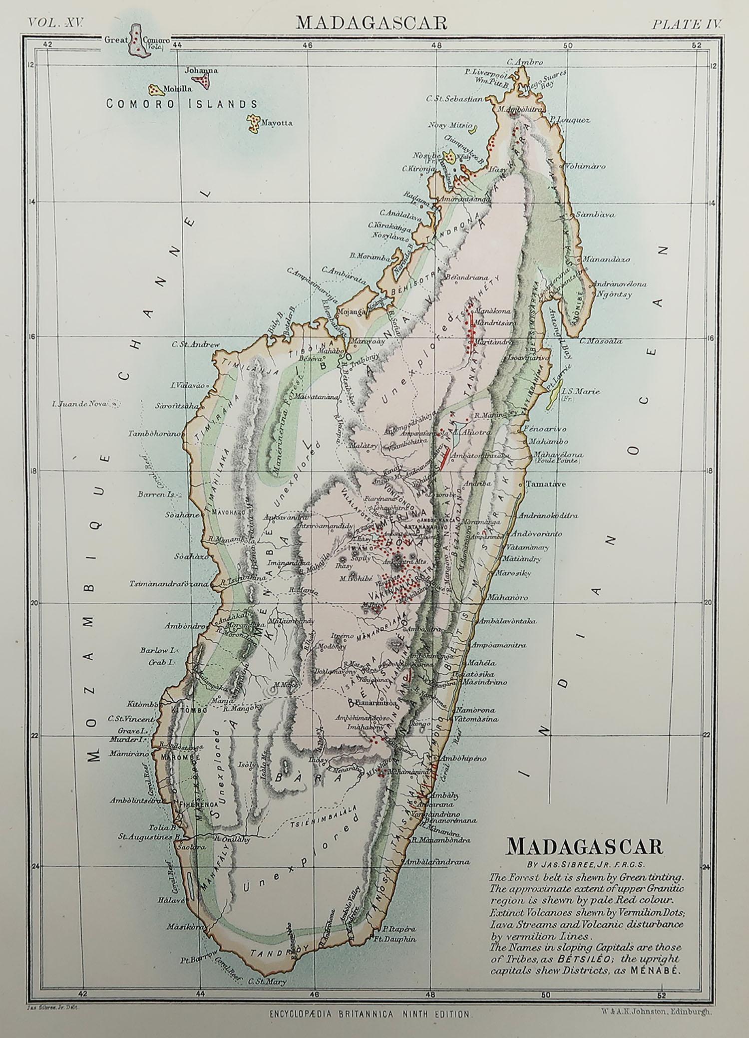 Great map of Madagascar

Drawn and Engraved by W. & A.K. Johnston

Published By A & C Black, Edinburgh.

Original colour

Unframed.








 