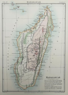 Original Antique Map of Madagascar, East Africa, 1889