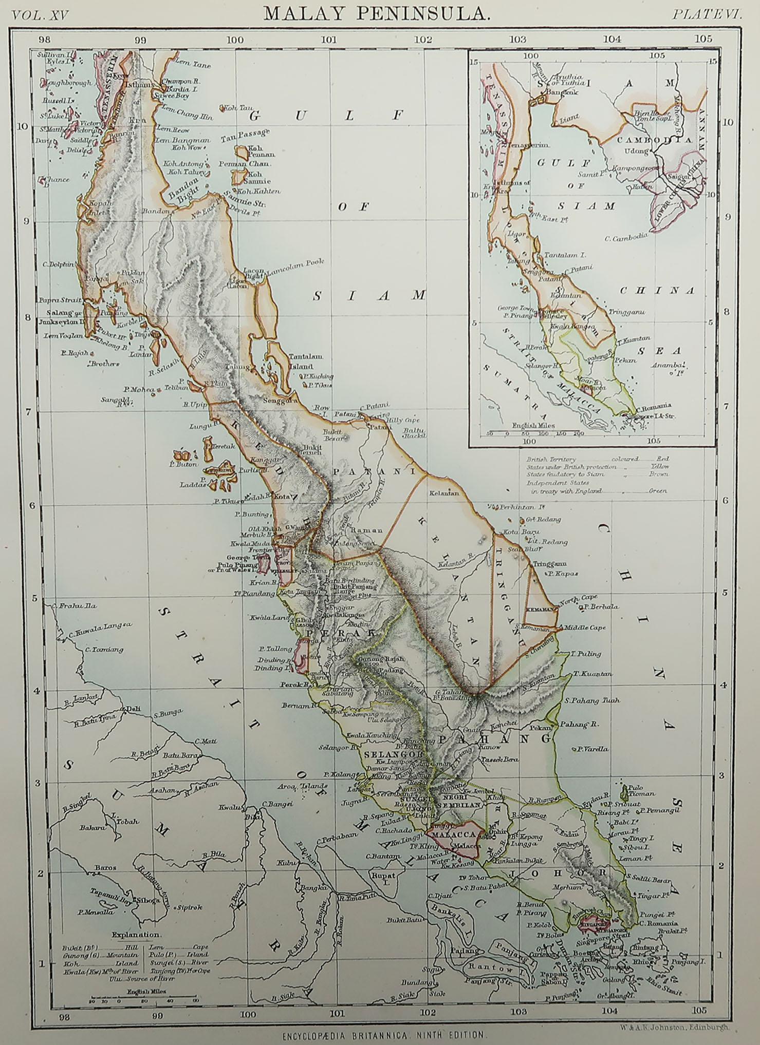 Great map of The Malay Peninsula

Drawn and Engraved by W. & A.K. Johnston

Published By A & C Black, Edinburgh.

Original colour

Unframed.








 