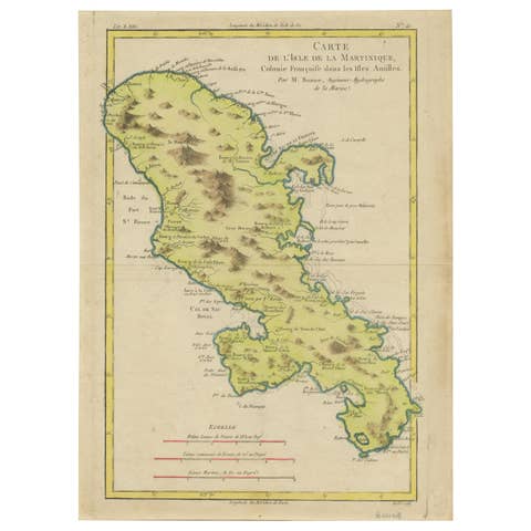 Antique Map of Martinique by Rigobert Bonne, Circa 1780
