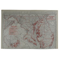 Original Antique Map of Maryland & Delaware by Rand McNally, circa 1900