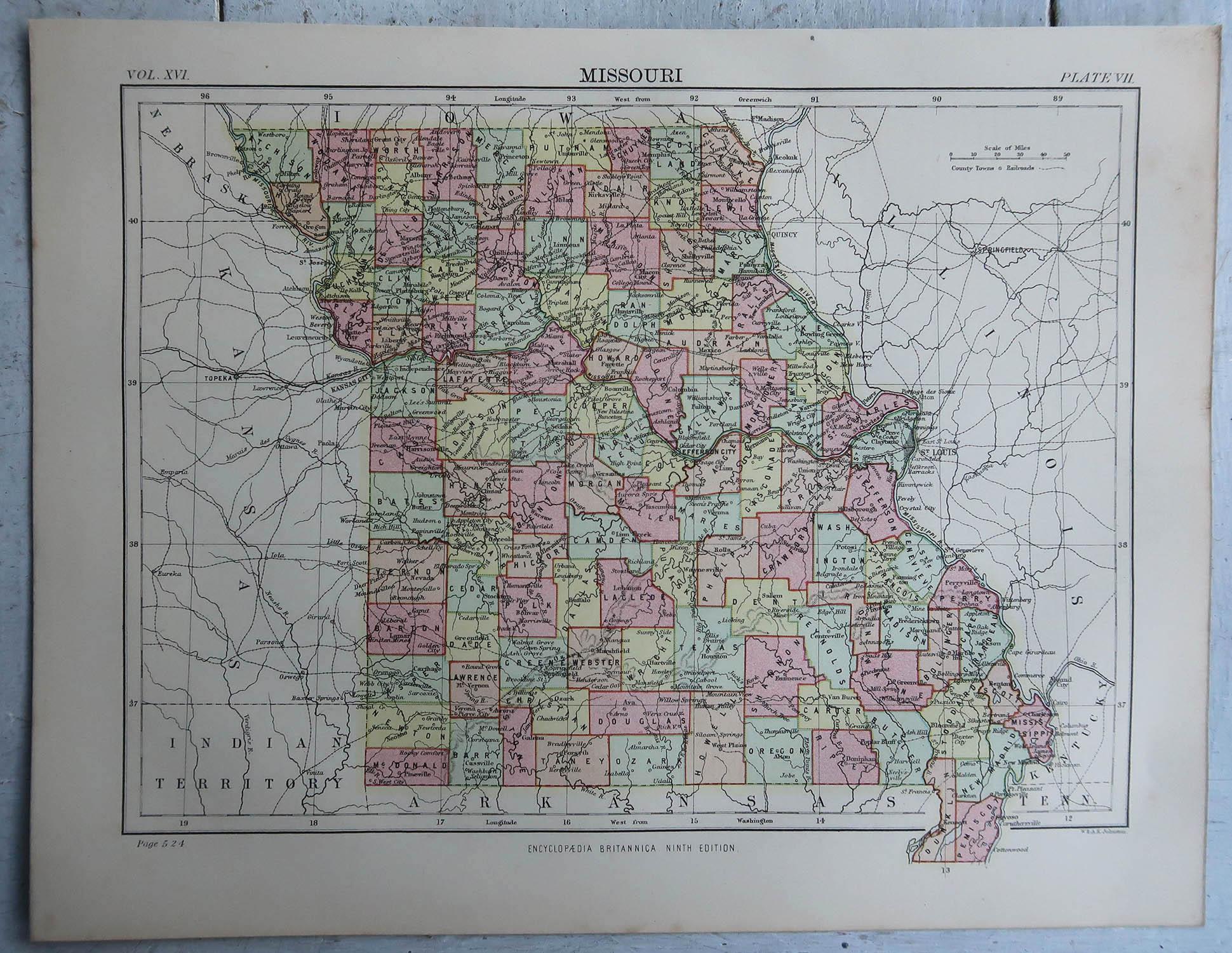 Victorien Carte ancienne d'origine du Missouri, 1889 en vente
