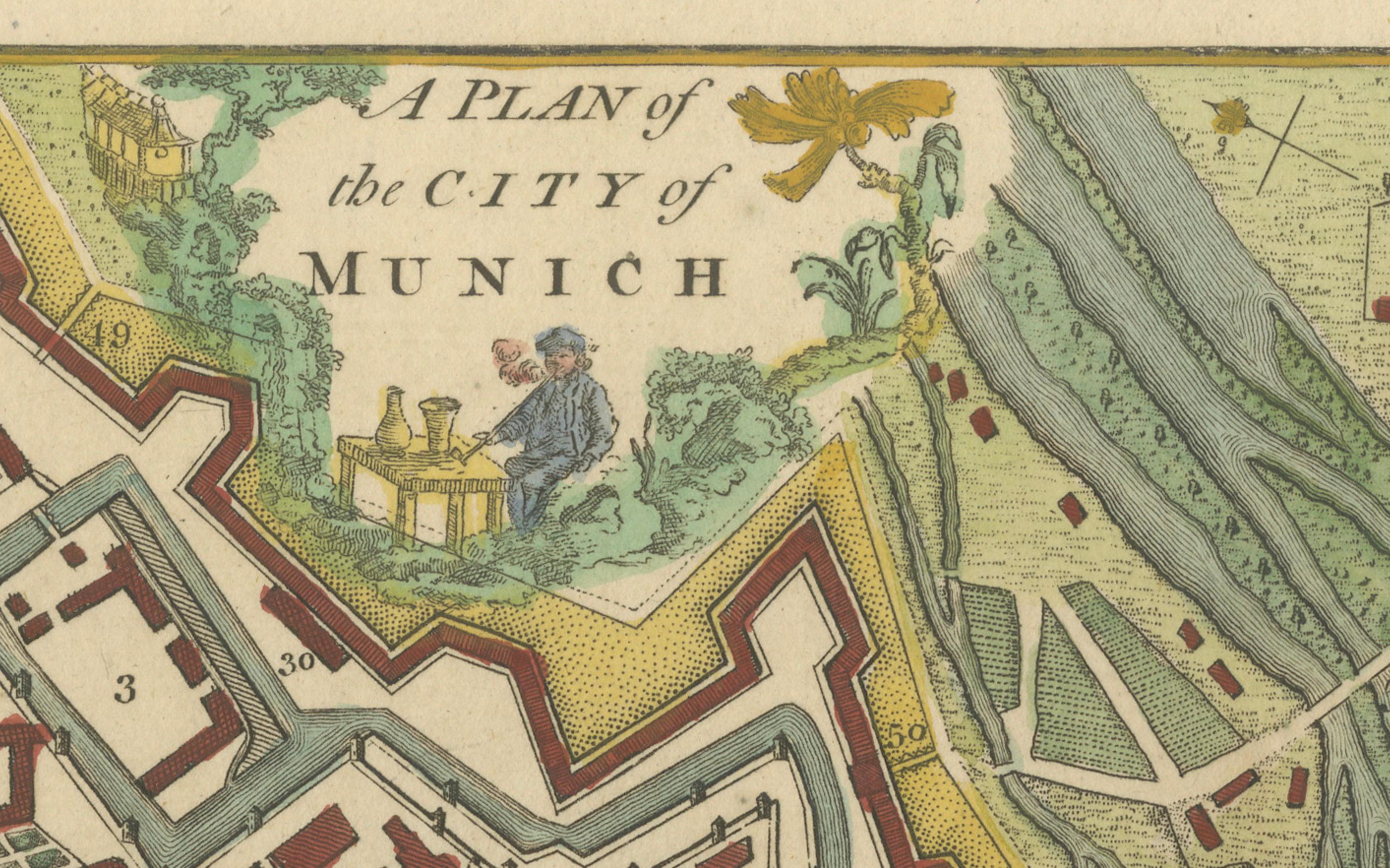 Mapa original antiguo de Munich, Alemania, por J. Stockdale, 1800 principios del siglo XIX en venta