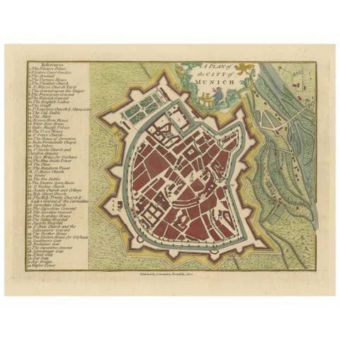 Original Antique Map of Munich, Germany by J. Stockdale, 1800
