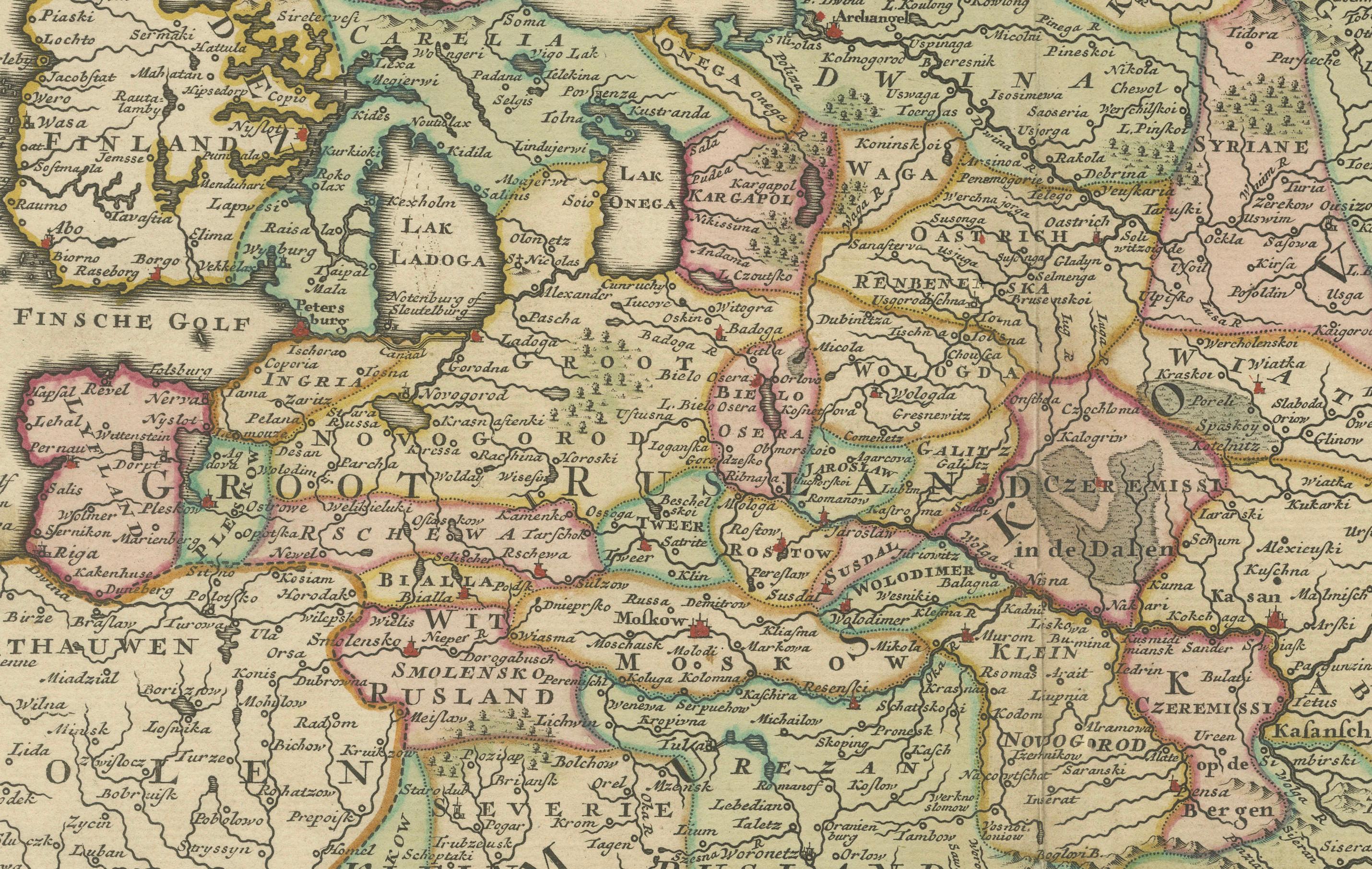 Dutch Original Antique Map of Muscovy or Russia by Isaak Tirion, Amsterdam circa 1740 For Sale