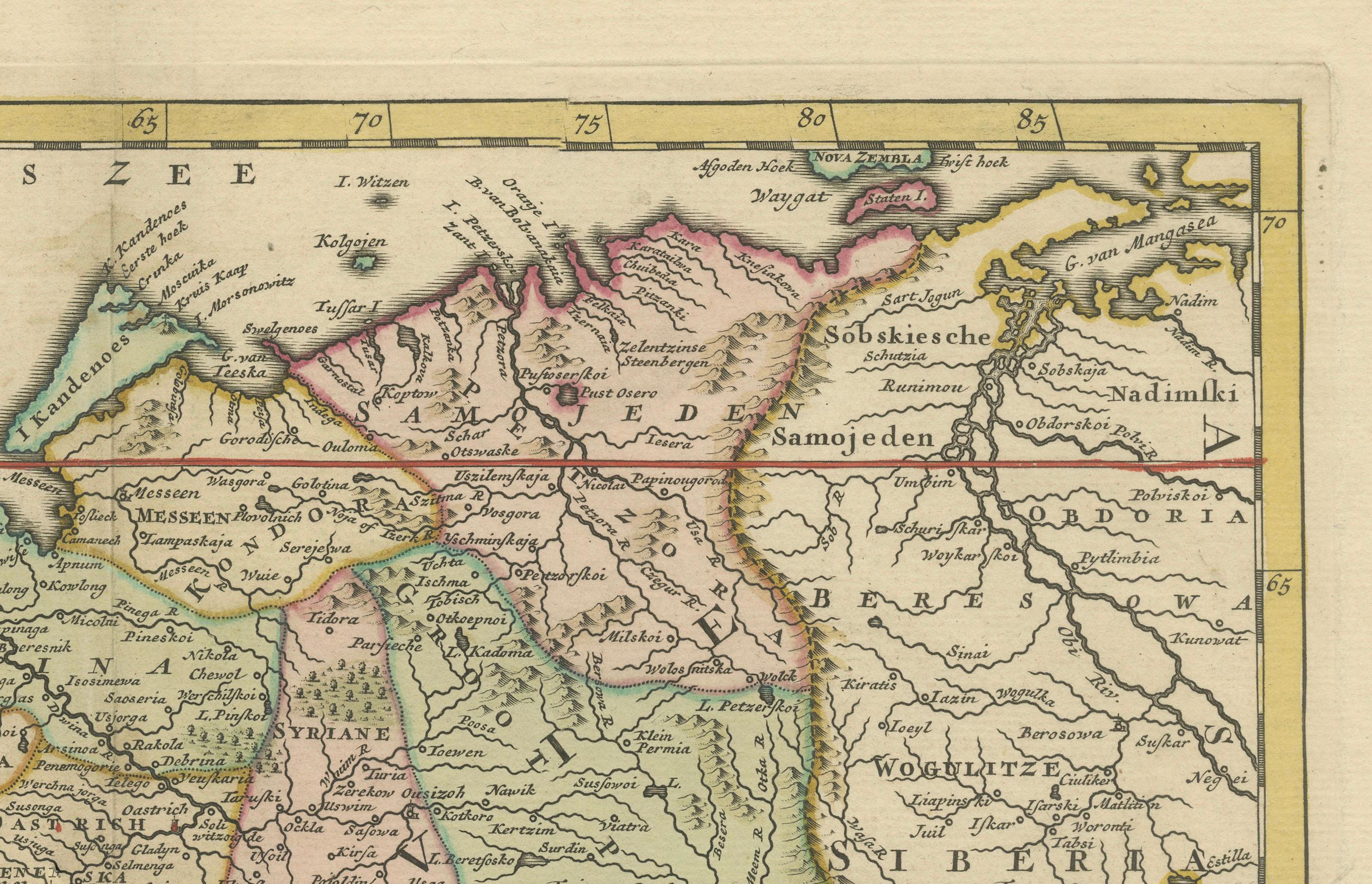 18th Century Original Antique Map of Muscovy or Russia by Isaak Tirion, Amsterdam circa 1740 For Sale