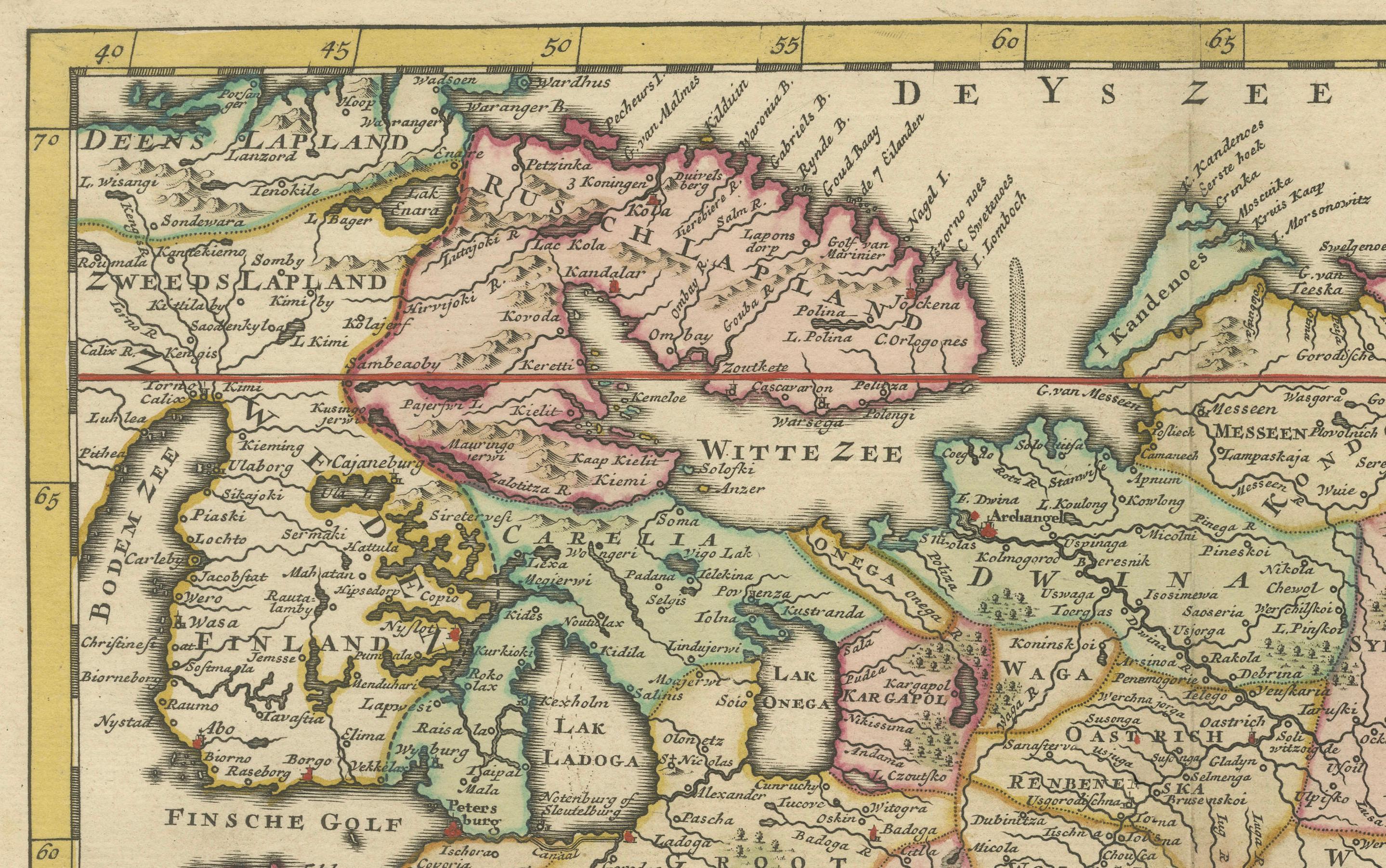 Paper Original Antique Map of Muscovy or Russia by Isaak Tirion, Amsterdam circa 1740 For Sale
