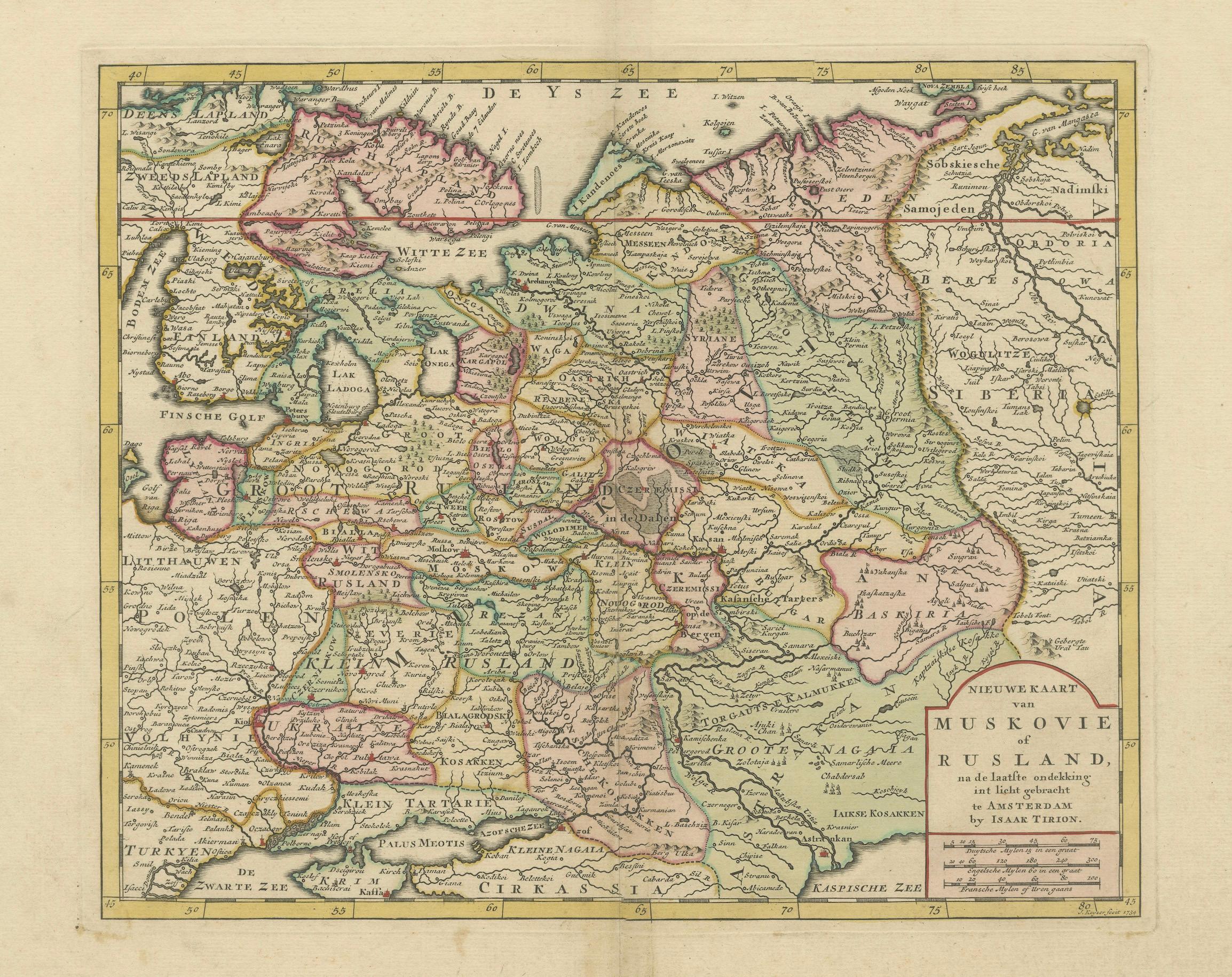Original Antique Map of Muscovy or Russia by Isaak Tirion, Amsterdam circa 1740 For Sale 2
