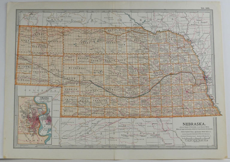 Original Antique Map of Nebraska, circa 1890 For Sale at 1stDibs