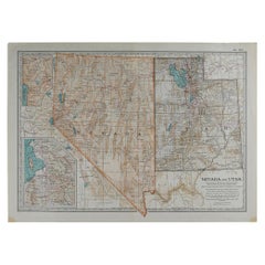 Original Antique Map of Nevada & Utah, circa 1890