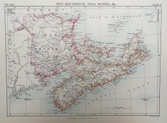 Original Antique Map of New Brunswick and Nova Scotia, 1889