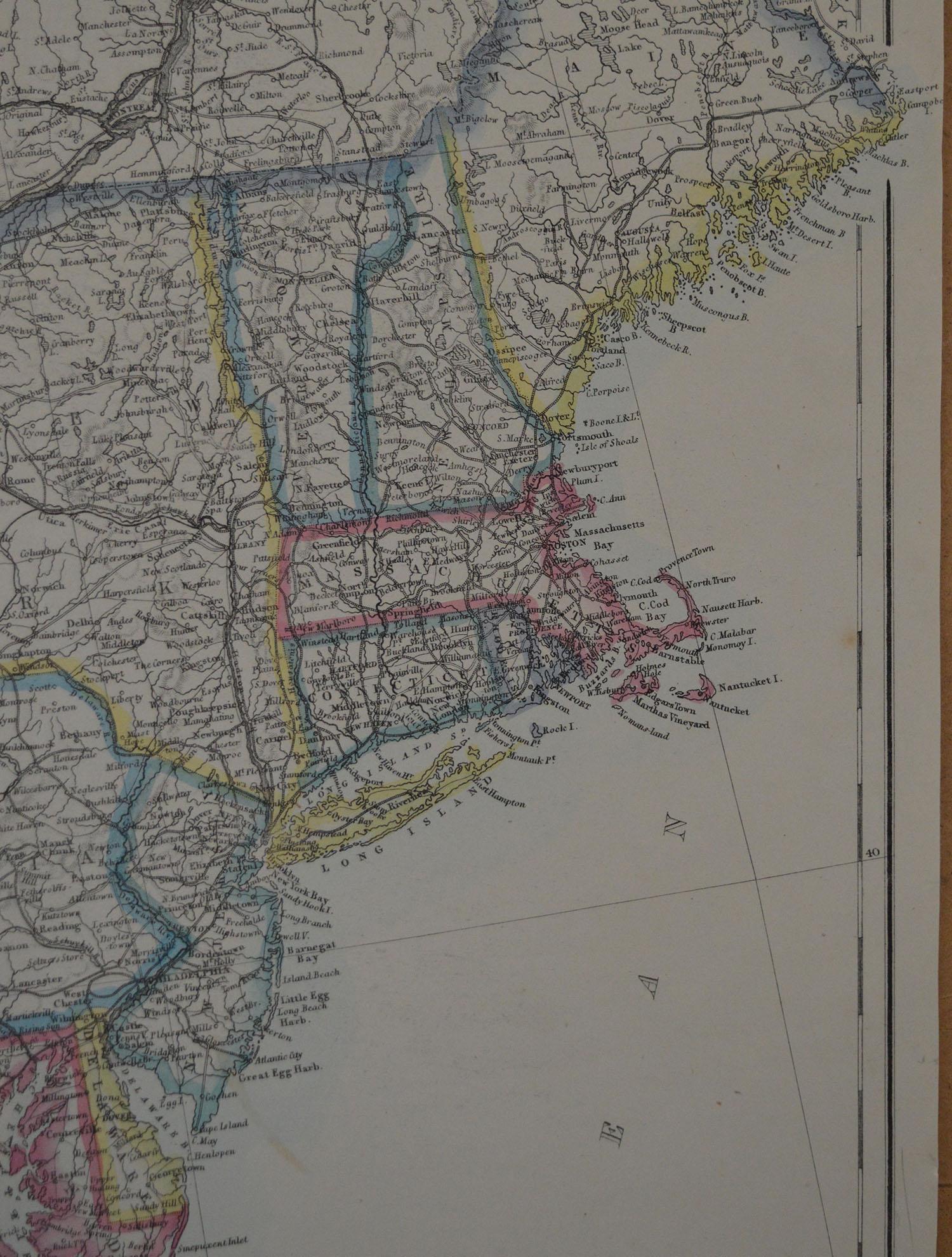 Other Original Antique Map of New York and Adjacent States by T.Ettling, 1861