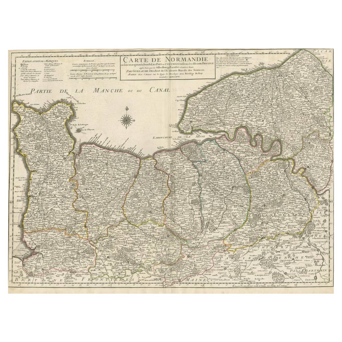 Original Antique Map of Normandy, France