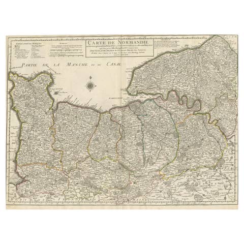 Original Antique Map of Normandy, France