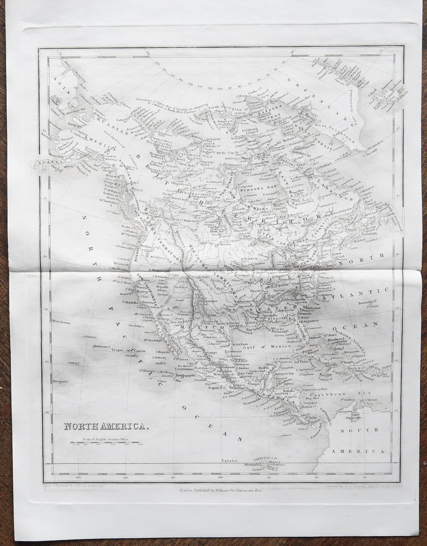 Autre Carte ancienne originale de l'Amérique du Nord par Dower, vers 1835 en vente