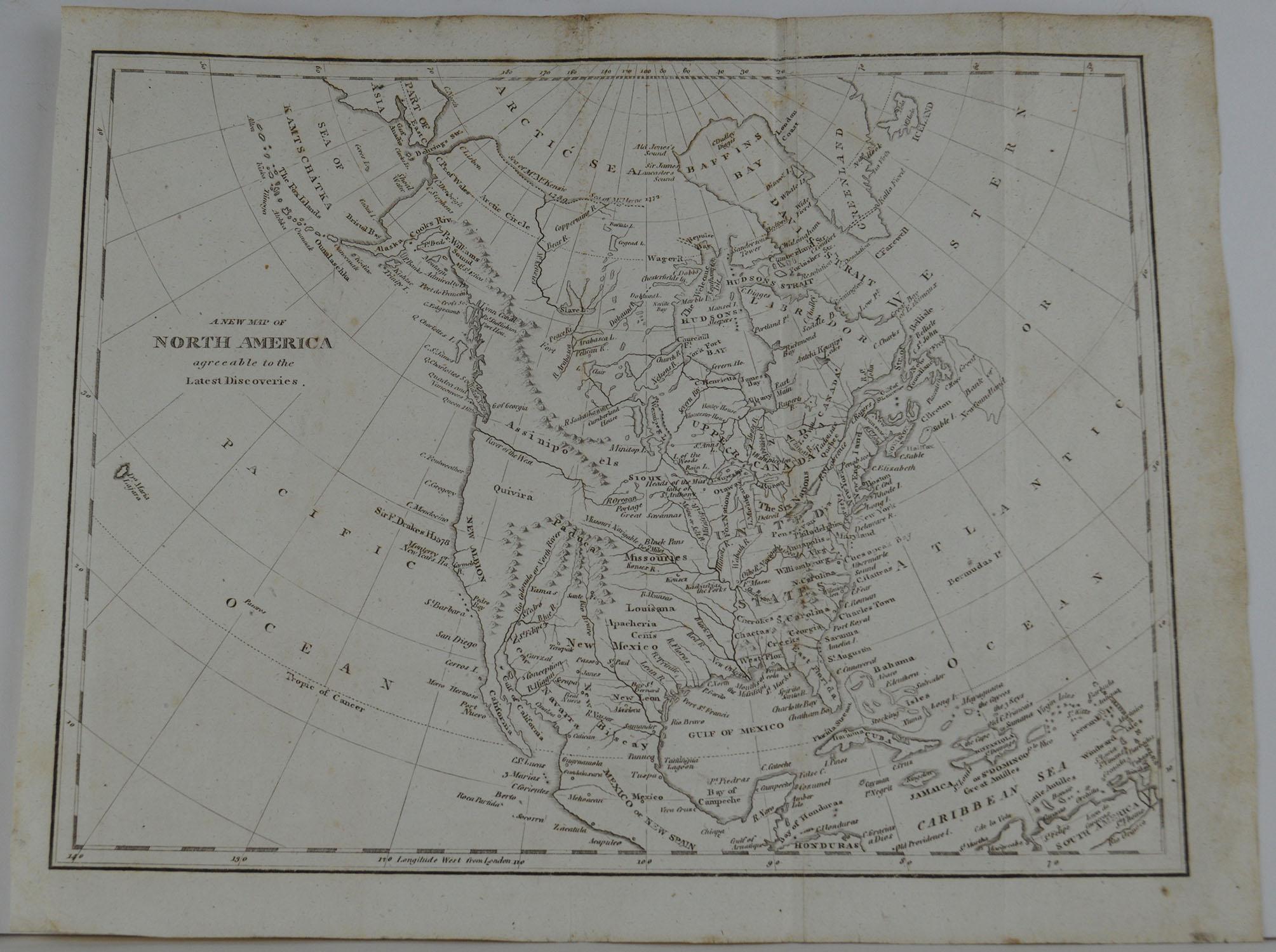 Rare map of North America

Copper plate engraving

Published circa 1800.

Unframed.

 
