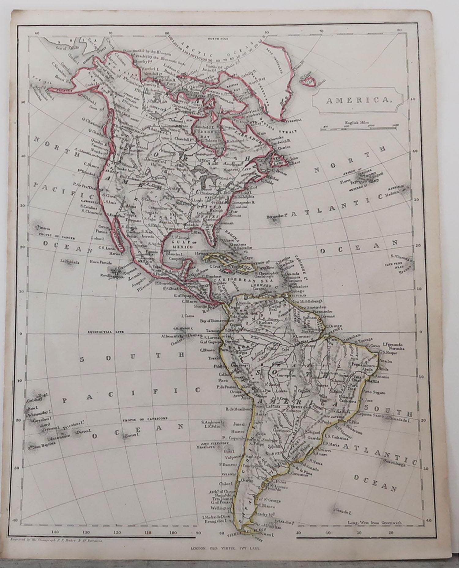 Great map of The Americas

Steel engraving with original color outline

Engraved by Becker

Published by Virtue, circa 1840.

Unframed.


 