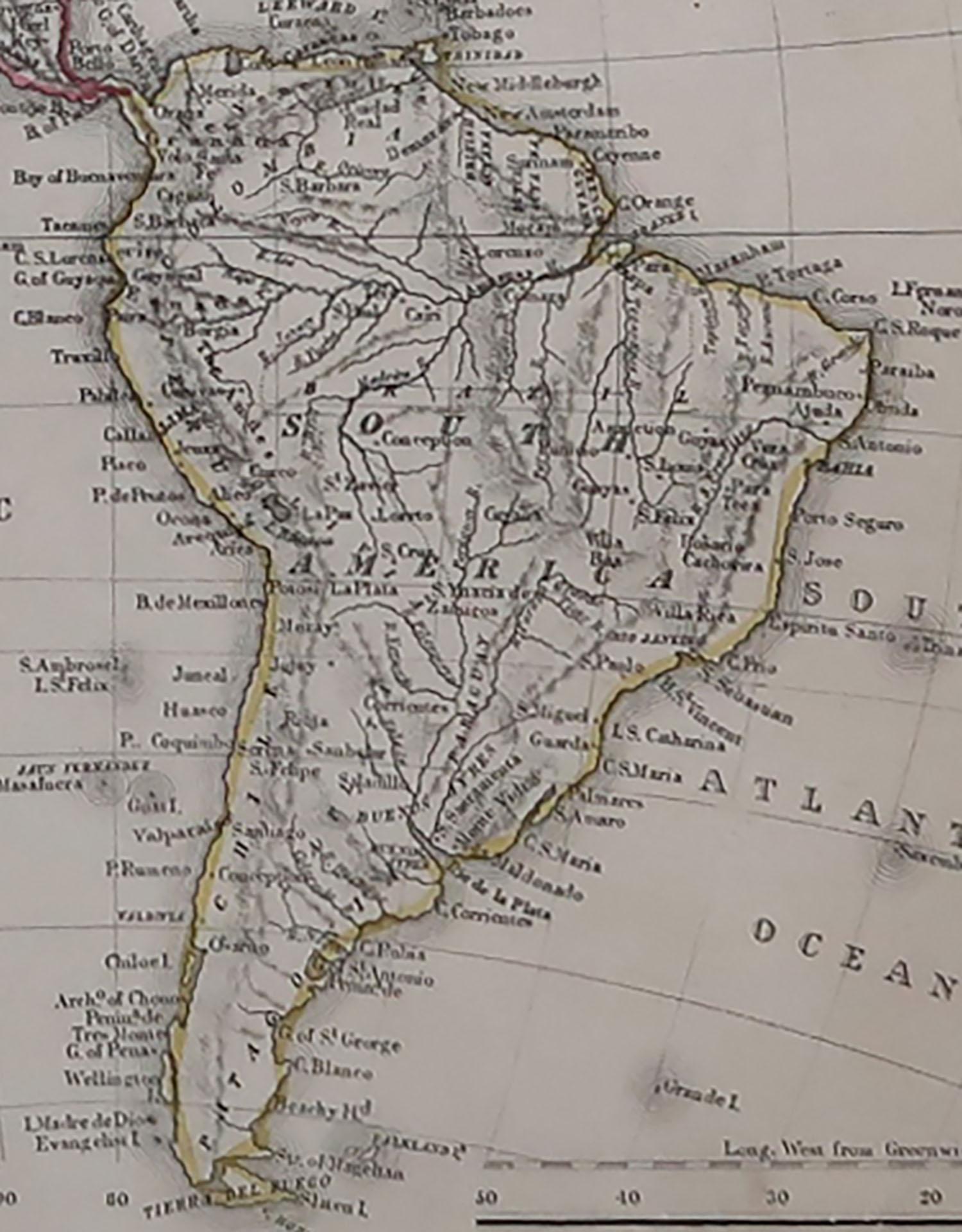 English Original Antique Map of North and South America by Becker, circa 1840