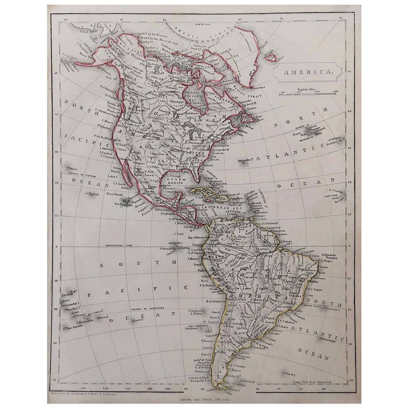 Original Antique Map of North and South America by Becker, circa 1840