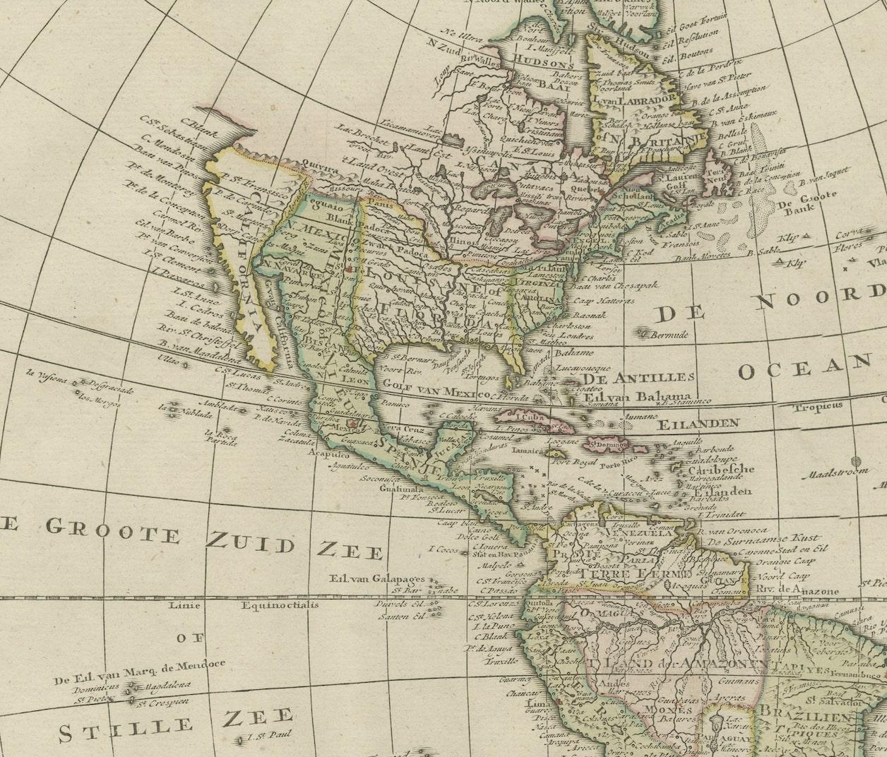 Carte ancienne d'origine d'Amérique du Nord et du Sud dans d'intéressantes couleurs anciennes Bon état - En vente à Langweer, NL