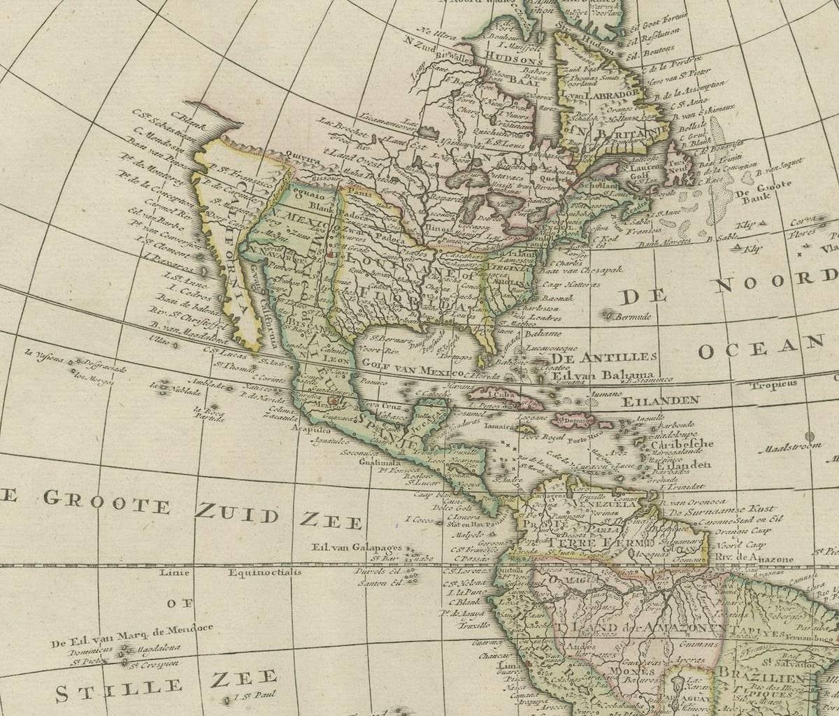 Original Antique Map of North and South America in Attractive Old Coloring