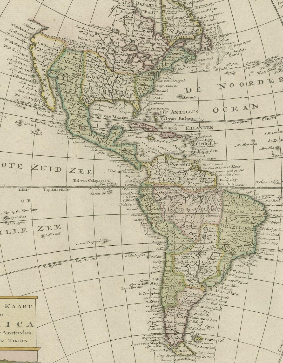 18th Century Original Antique Map of North and South America in Attractive Old Coloring For Sale
