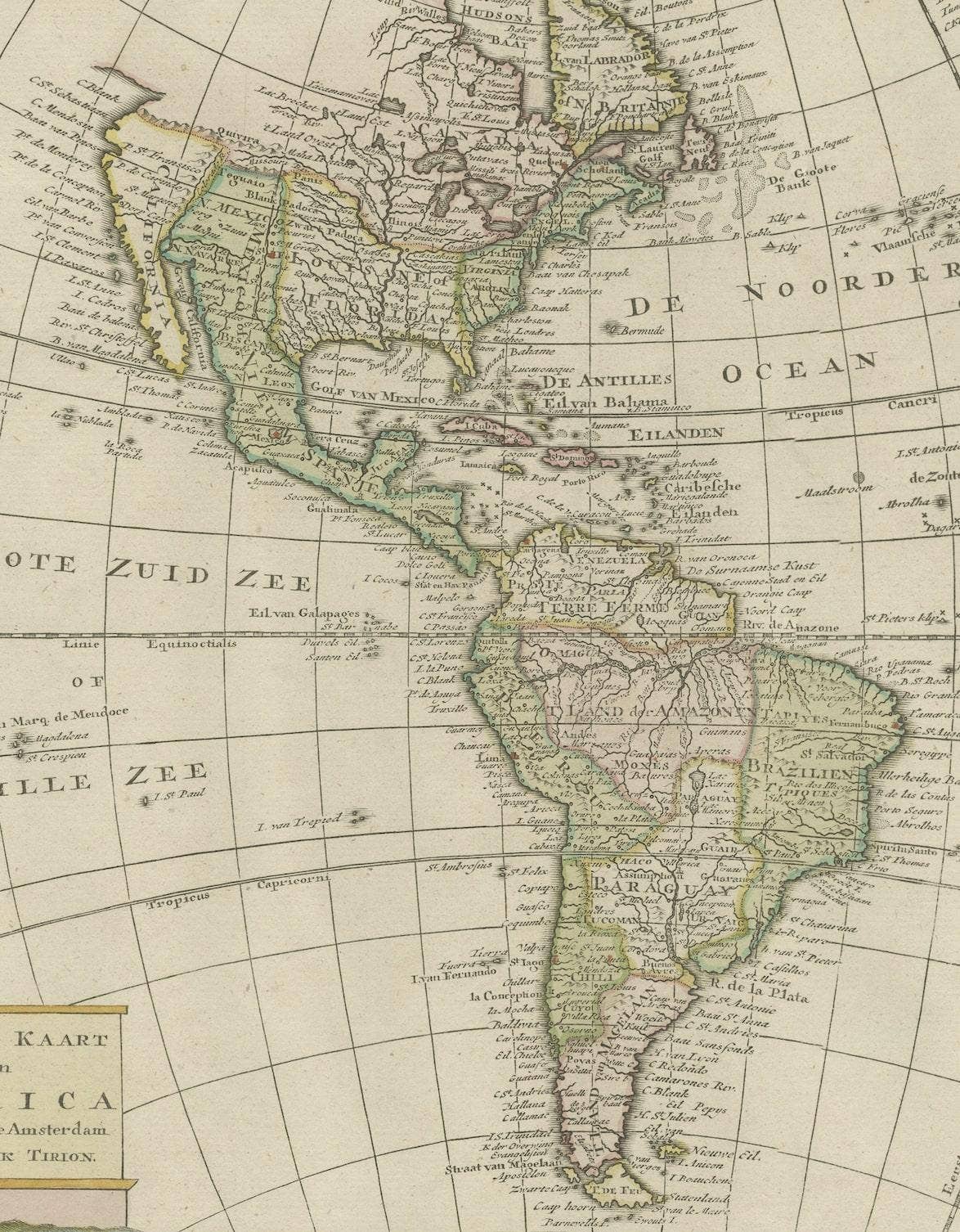 Original Antique Map of North and South America in Attractive Old Coloring