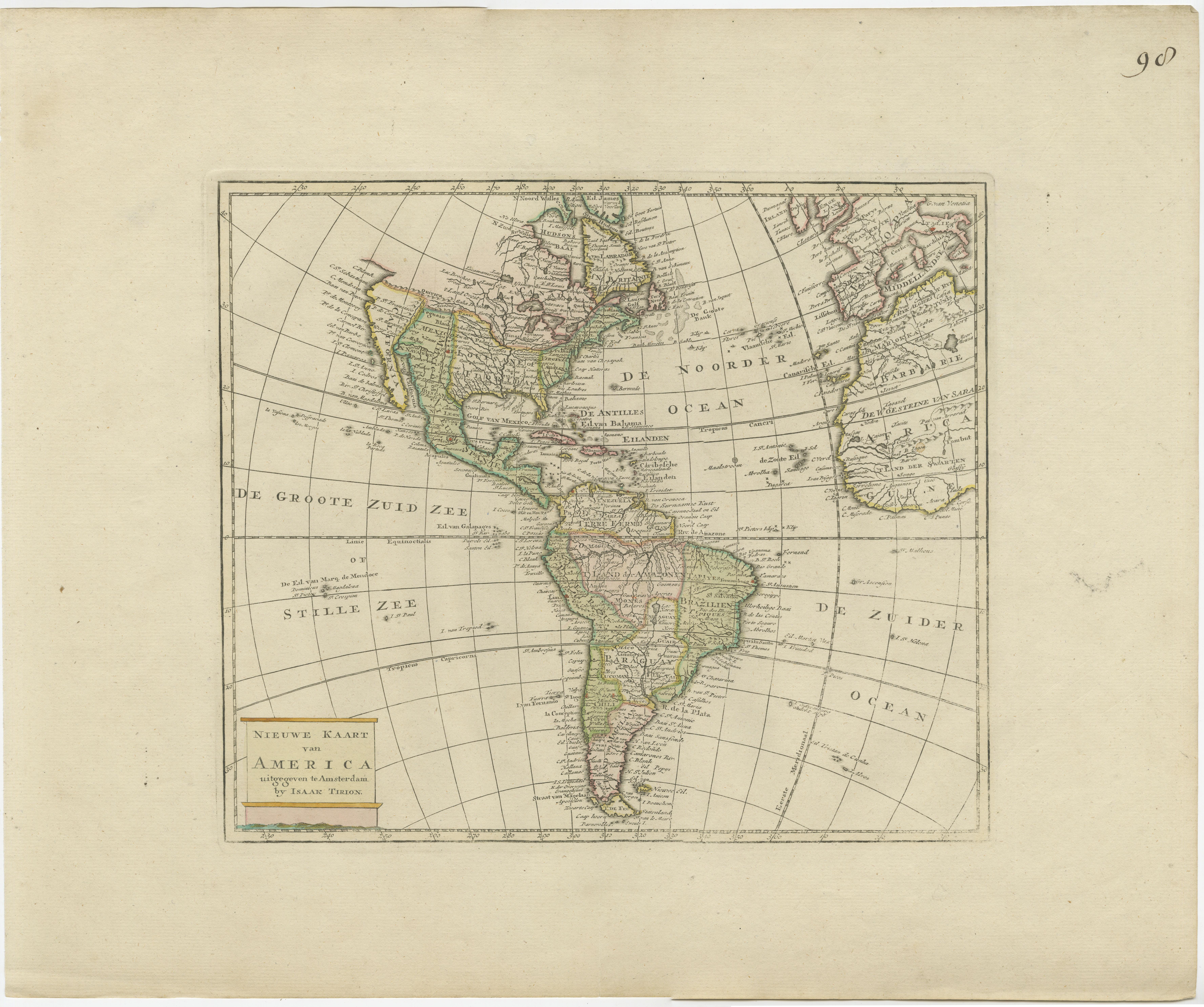 Originale antike Karte von Nord- und Südamerika in Attraktiver alter Farbgebung im Zustand „Gut“ im Angebot in Langweer, NL