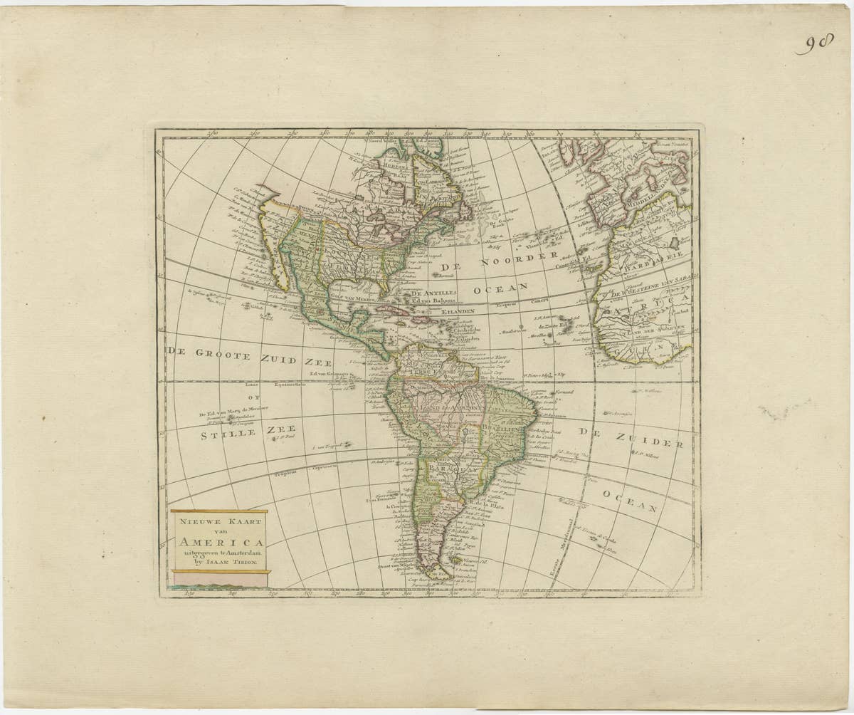 Original Antique Map of North and South America in Attractive Old Coloring