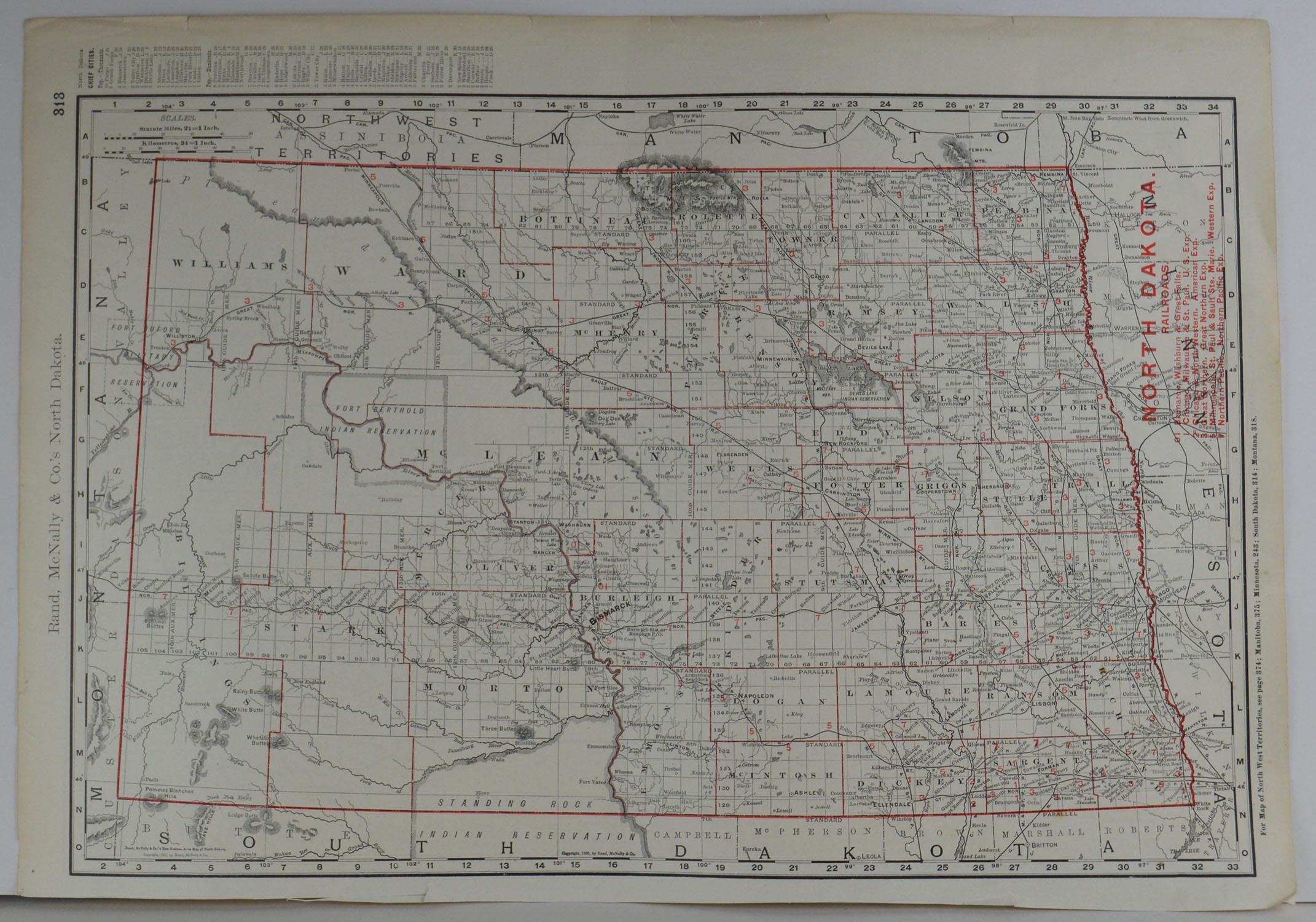 Fabulous monochrome map with red outline colour 

Original color

By Rand, McNally & Co.

Published circa 1900

Unframed

Minor edge tears.

 