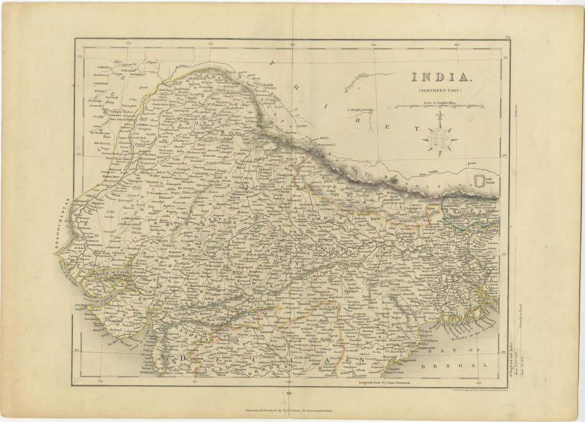 Original Antique Map of Northern India