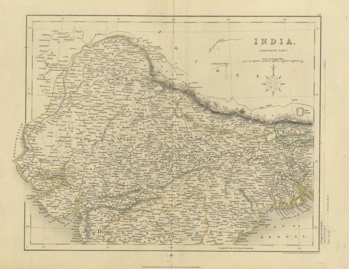 Original Antique Map of Northern India