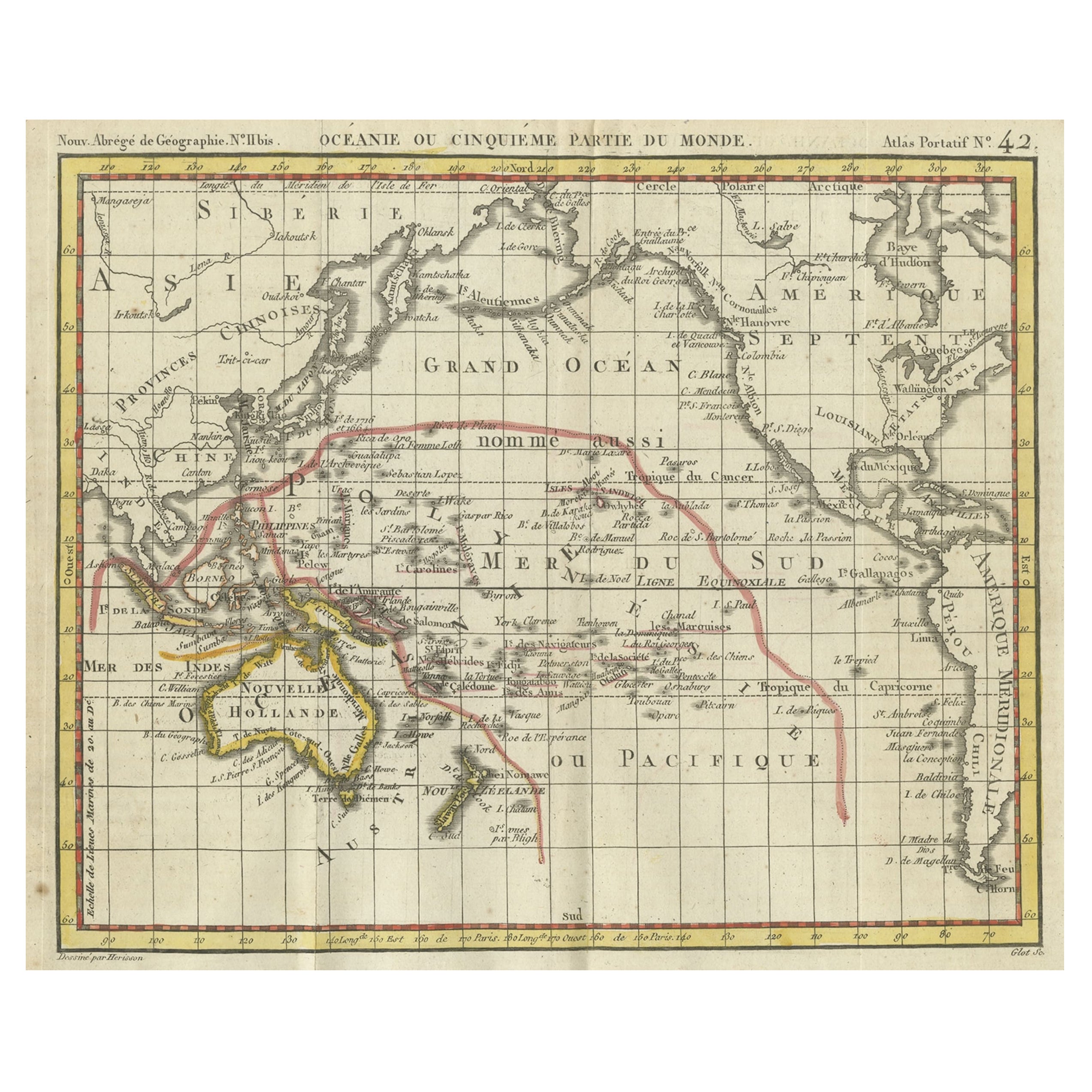 Carte ancienne d'origine de l'Océanie, le 5e continent, 1816