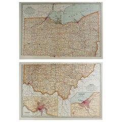 Original Antique Map of Ohio, circa 1890