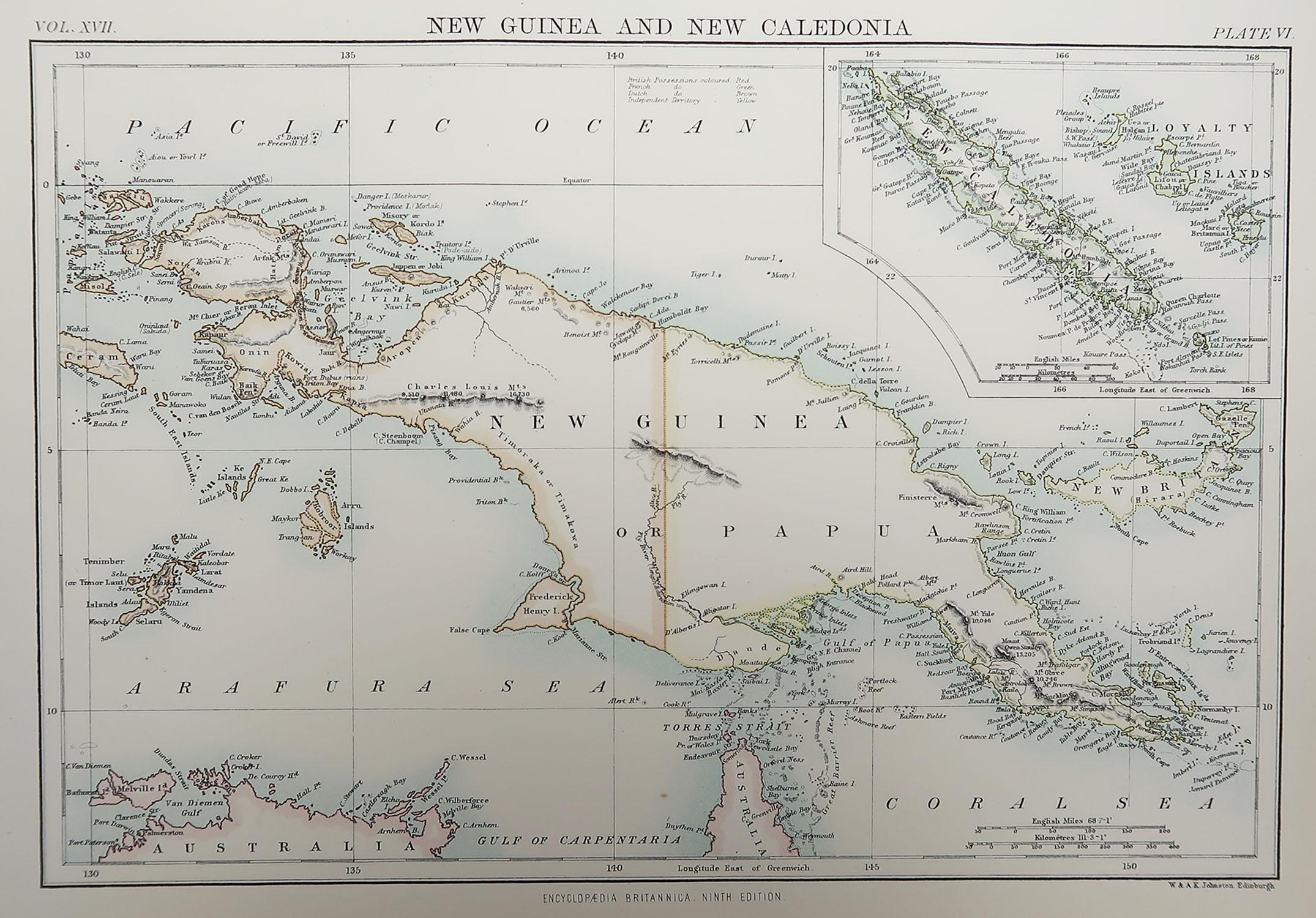 Great map of Papua New Guinea

Drawn and Engraved by W. & A.K. Johnston

Published By A & C Black, Edinburgh.

Original colour

Unframed.








 