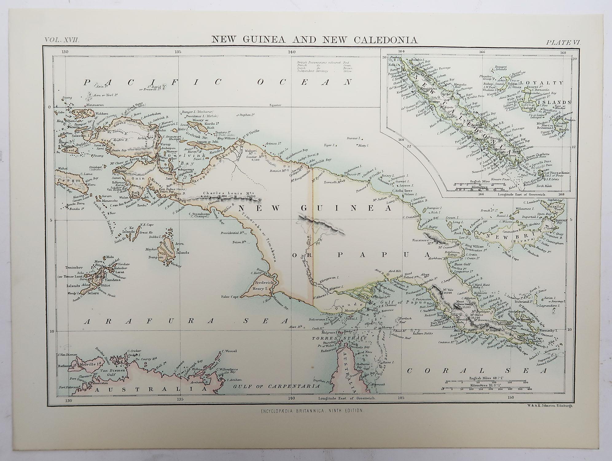 Scottish Original Antique Map of Papua New Guinea, 1889