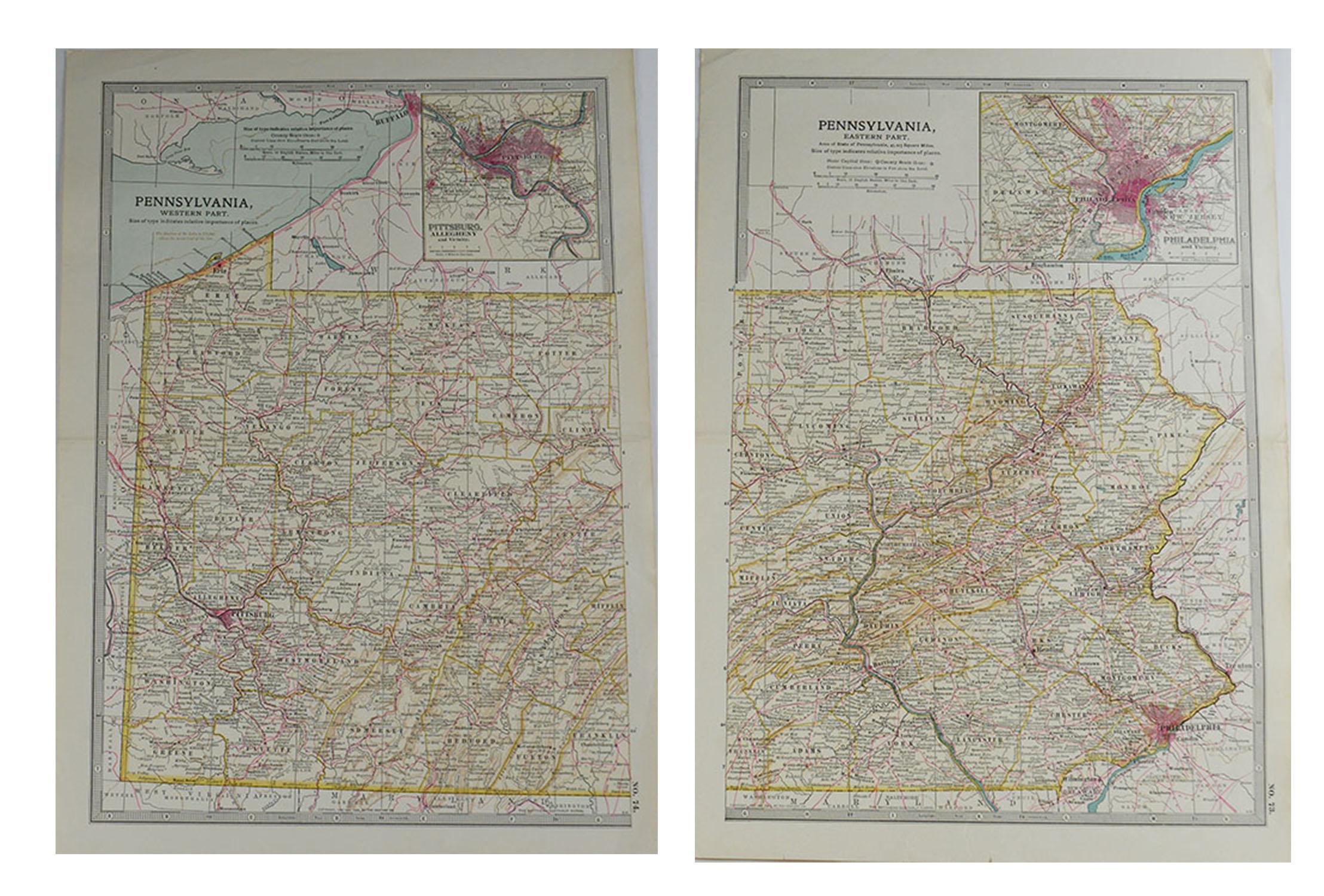 Great map of Pennsylvania (in 2 parts)

Original color.

Published, circa 1890

Repairs to few minor edge tears

The measurement given below is for one sheet

Unframed.
  