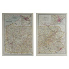 Original Antique Map of Pennsylvania, circa 1890