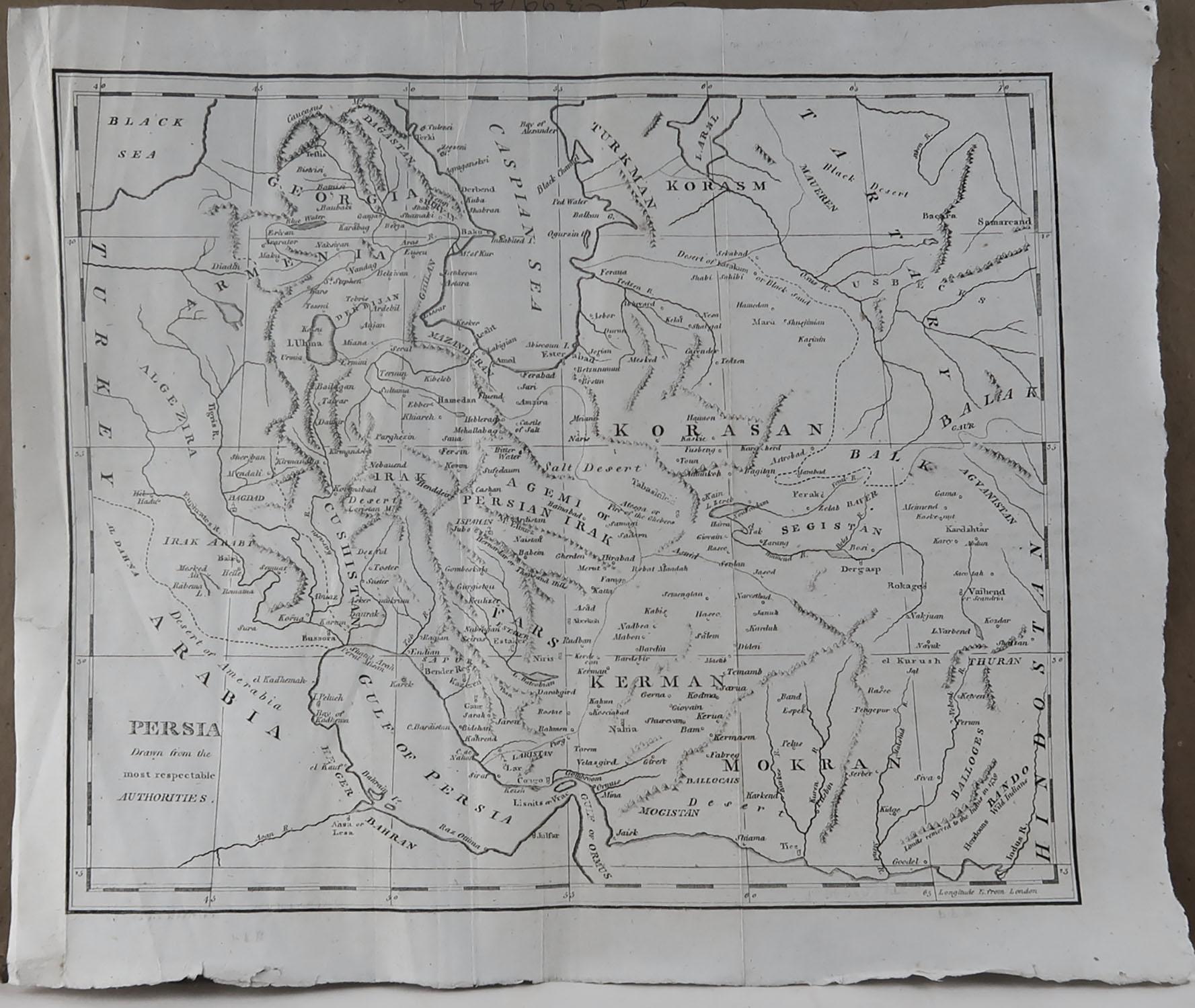 English Original Antique Map of Persia, circa 1820