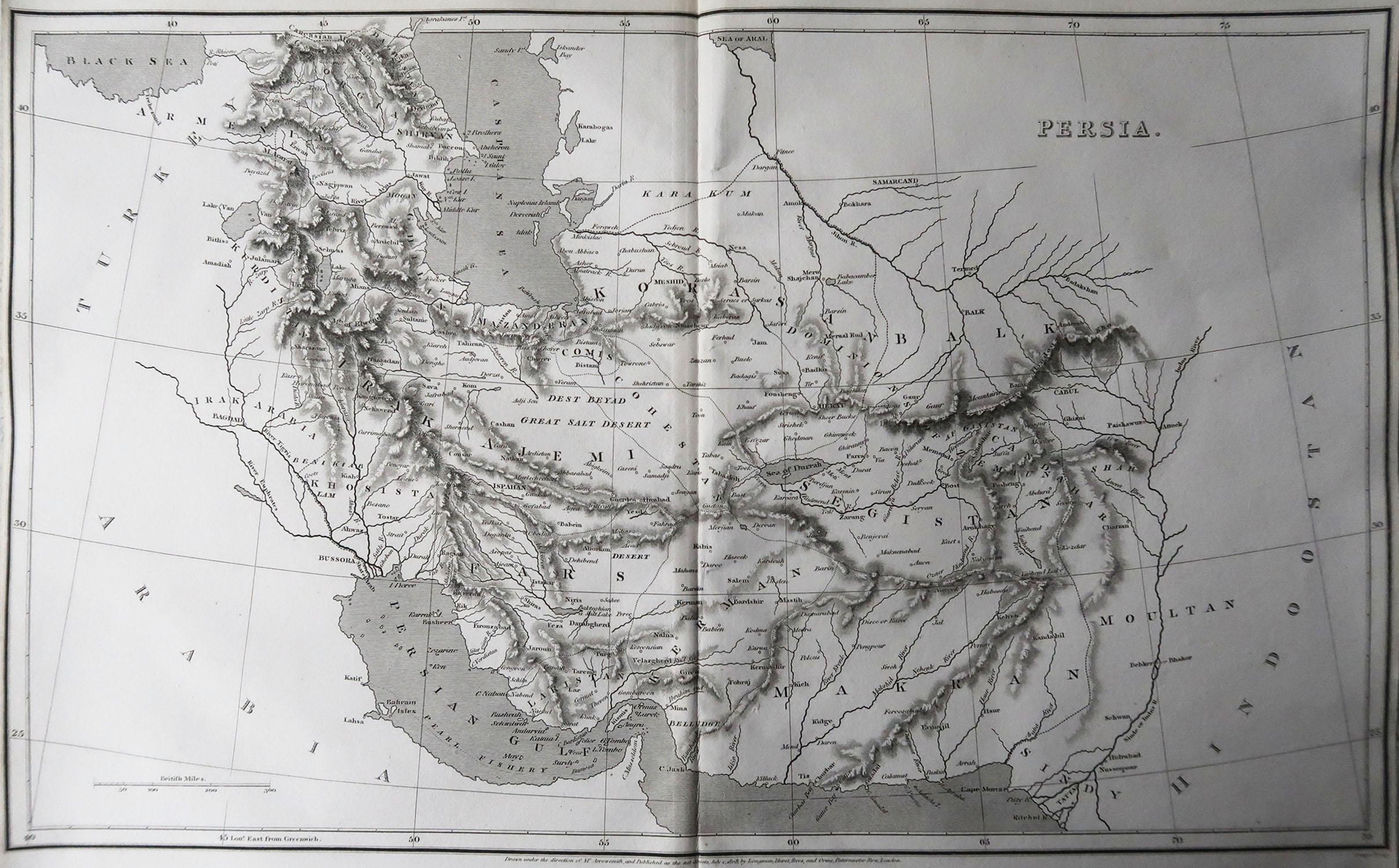 English Original Antique Map of Persia / Iran, Arrowsmith, 1820